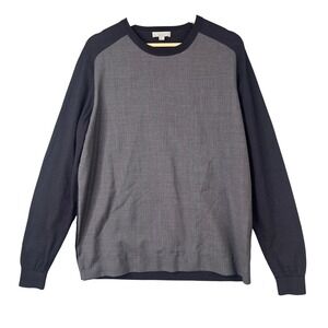 COS Mens Wool Colorblock Mixed Media Crewneck Sweater Navy Gray Large